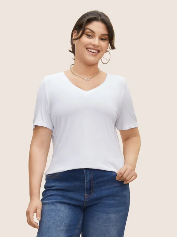 Supersoft Essentials Solid V Neck Basic Knit T-shirt sold by Bloomchic