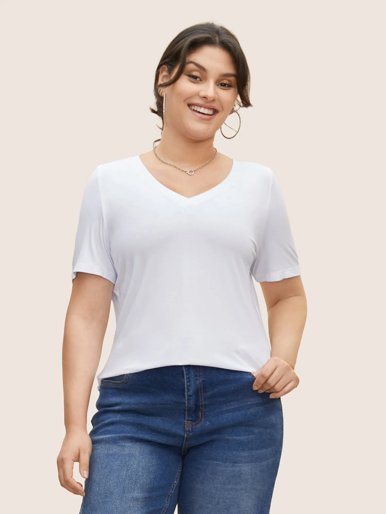 Supersoft Essentials Solid V Neck Basic Knit T-shirt sold by Bloomchic