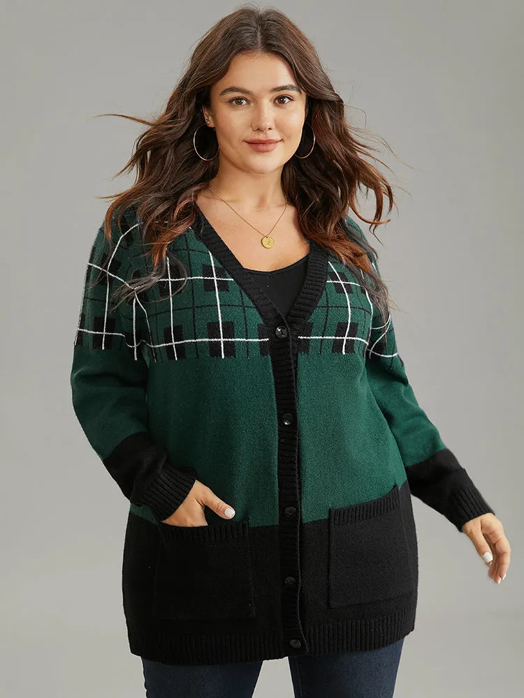Supersoft Essentials Plaid Geometric Contrast Pocket Cardigan sold by Bloomchic product image thumbnail 4