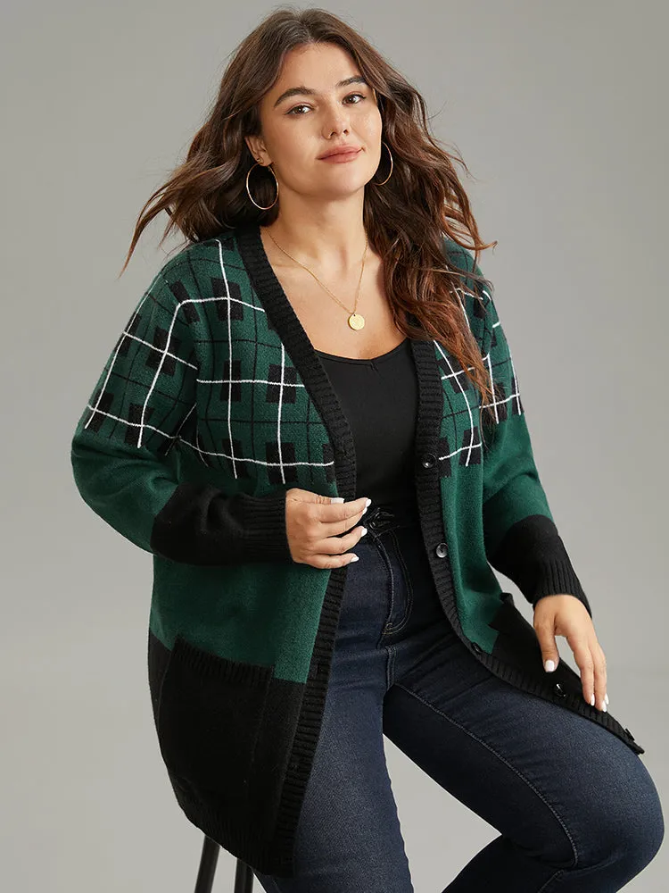 Supersoft Essentials Plaid Geometric Contrast Pocket Cardigan sold by Bloomchic product image thumbnail 3