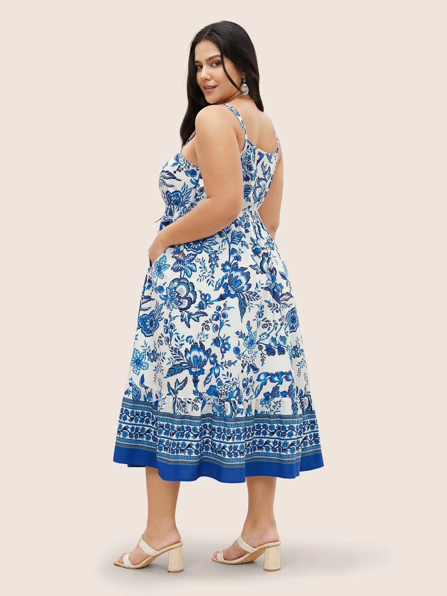 Boho Print Tie Knot Shirred Cami Dress sold by Bloomchic product image thumbnail 3