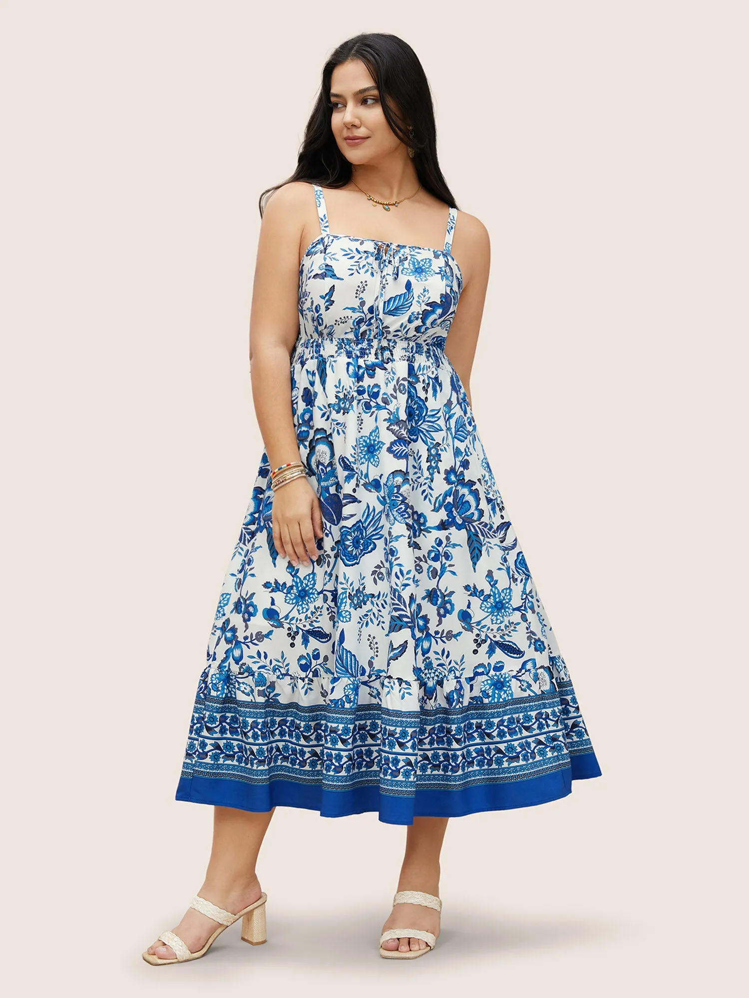 Boho Print Tie Knot Shirred Cami Dress sold by Bloomchic product image thumbnail 2