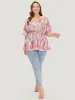 Allover Print Batwing Sleeve Shirred Blouse sold by Bloomchic