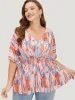 Allover Print Batwing Sleeve Shirred Blouse sold by Bloomchic