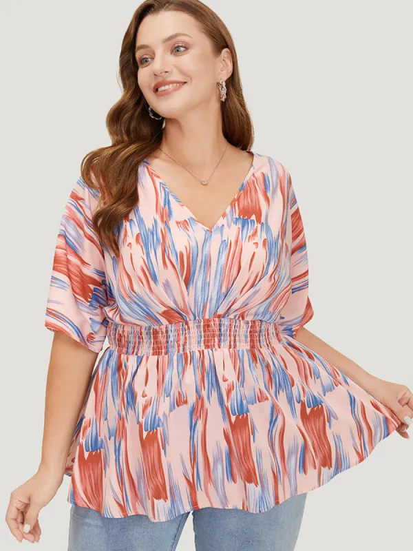 Allover Print Batwing Sleeve Shirred Blouse sold by Bloomchic
