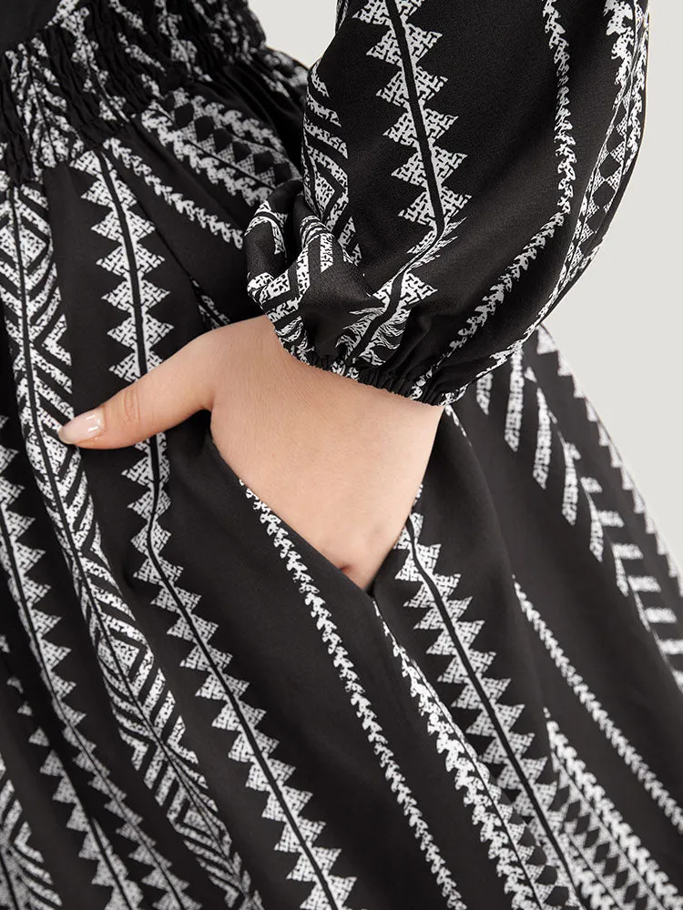 Striped Boho Print Shirred Split Hem Dress sold by Bloomchic product image thumbnail 5