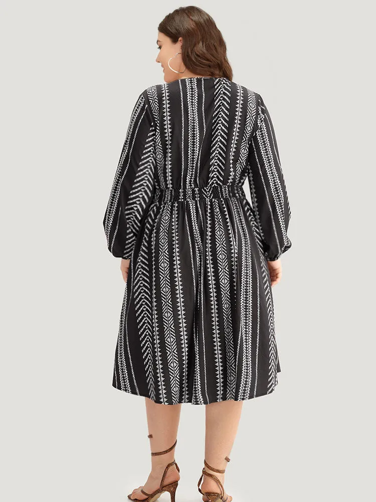 Striped Boho Print Shirred Split Hem Dress sold by Bloomchic product image thumbnail 3