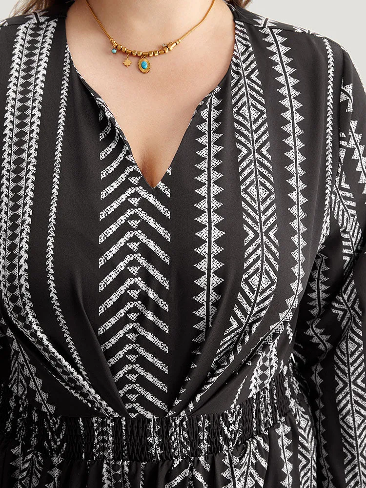 Striped Boho Print Shirred Split Hem Dress sold by Bloomchic product image thumbnail 4