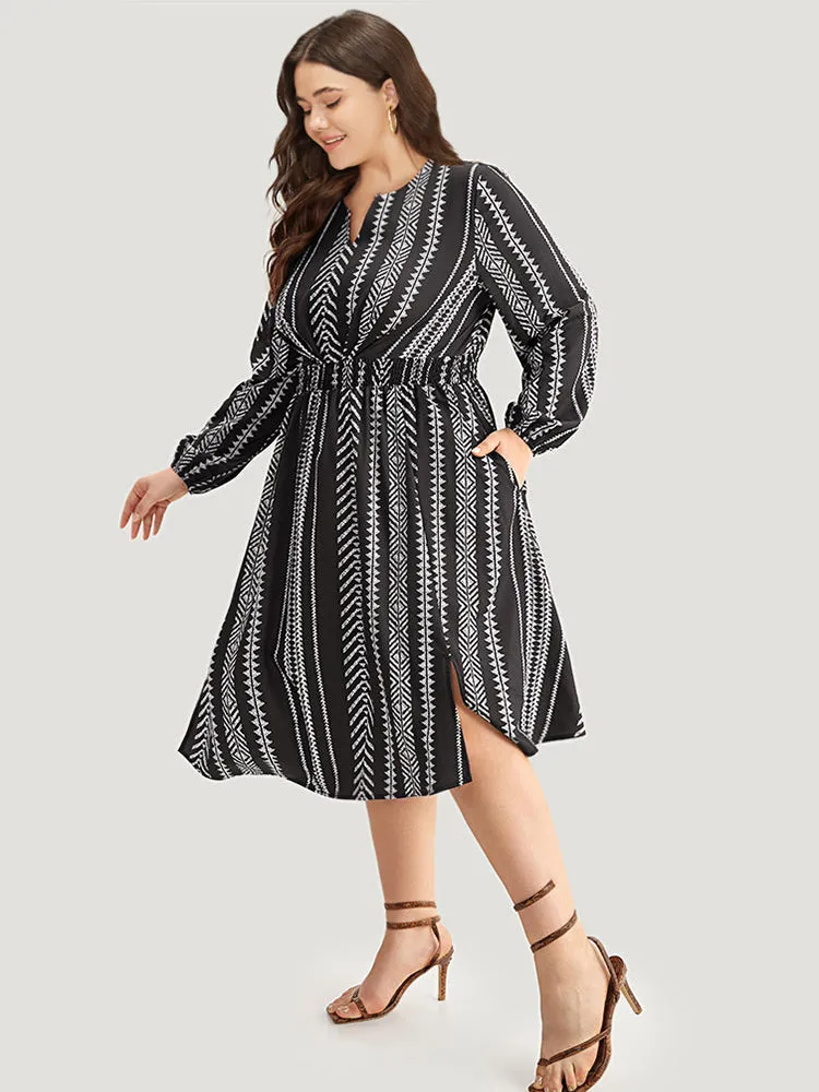 Striped Boho Print Shirred Split Hem Dress sold by Bloomchic product image thumbnail 2