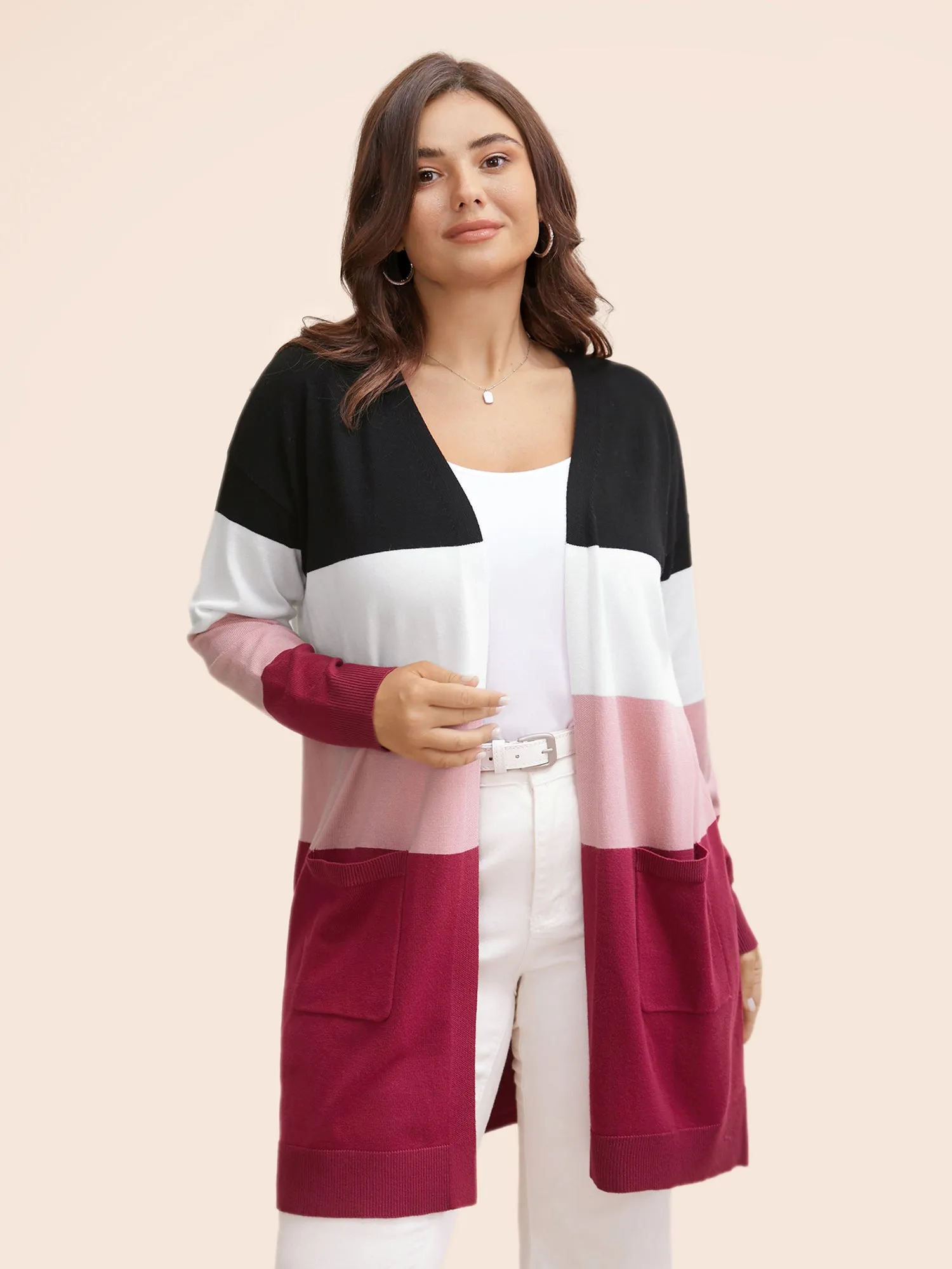 Supersoft Essentials Colorblock Contrast Pocket Cardigan sold by Bloomchic