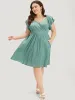 Plain Textured Pocket Layered Sleeve Wrap Dress sold by Bloomchic