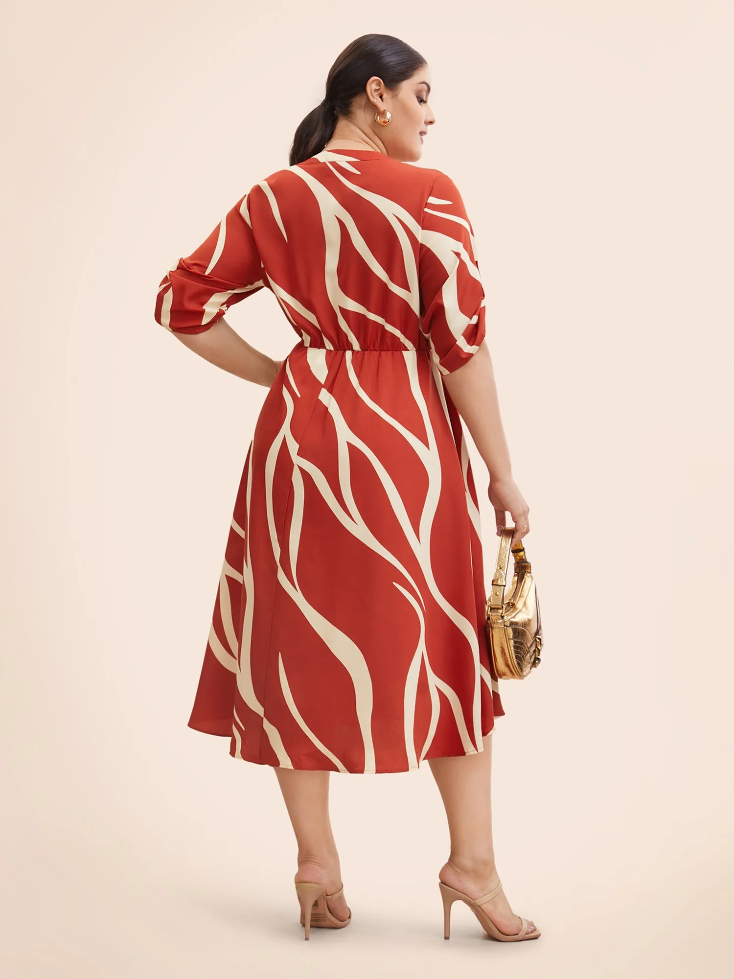Geometric Print Button Cuff Sleeve Dress sold by Bloomchic product image thumbnail 4