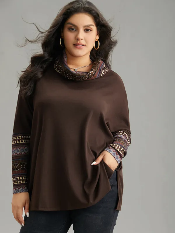 Bandana Print Patchwork Turtle Neck T-shirt sold by Bloomchic