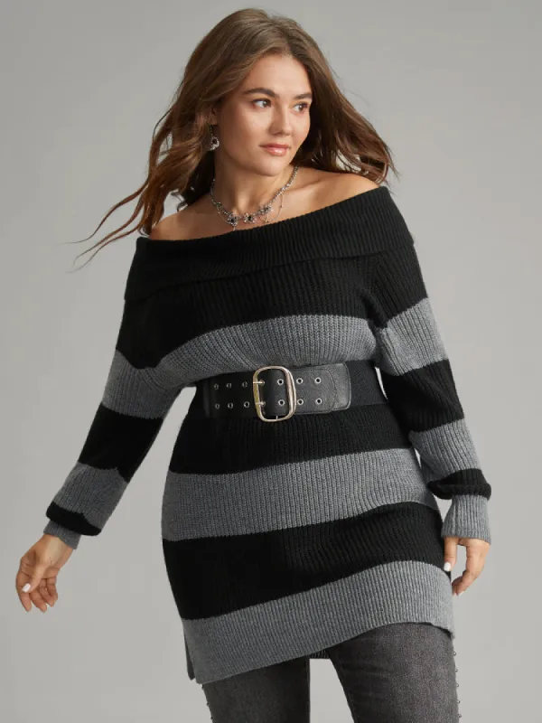 Colorblock Drop Shoulder Lapel Collar Pullover sold by Bloomchic