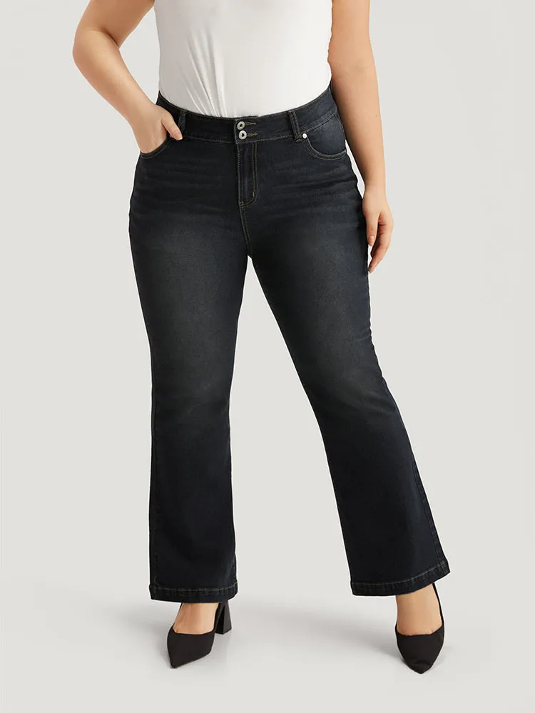 Plain Flare Leg Dark Wash Jeans sold by Bloomchic