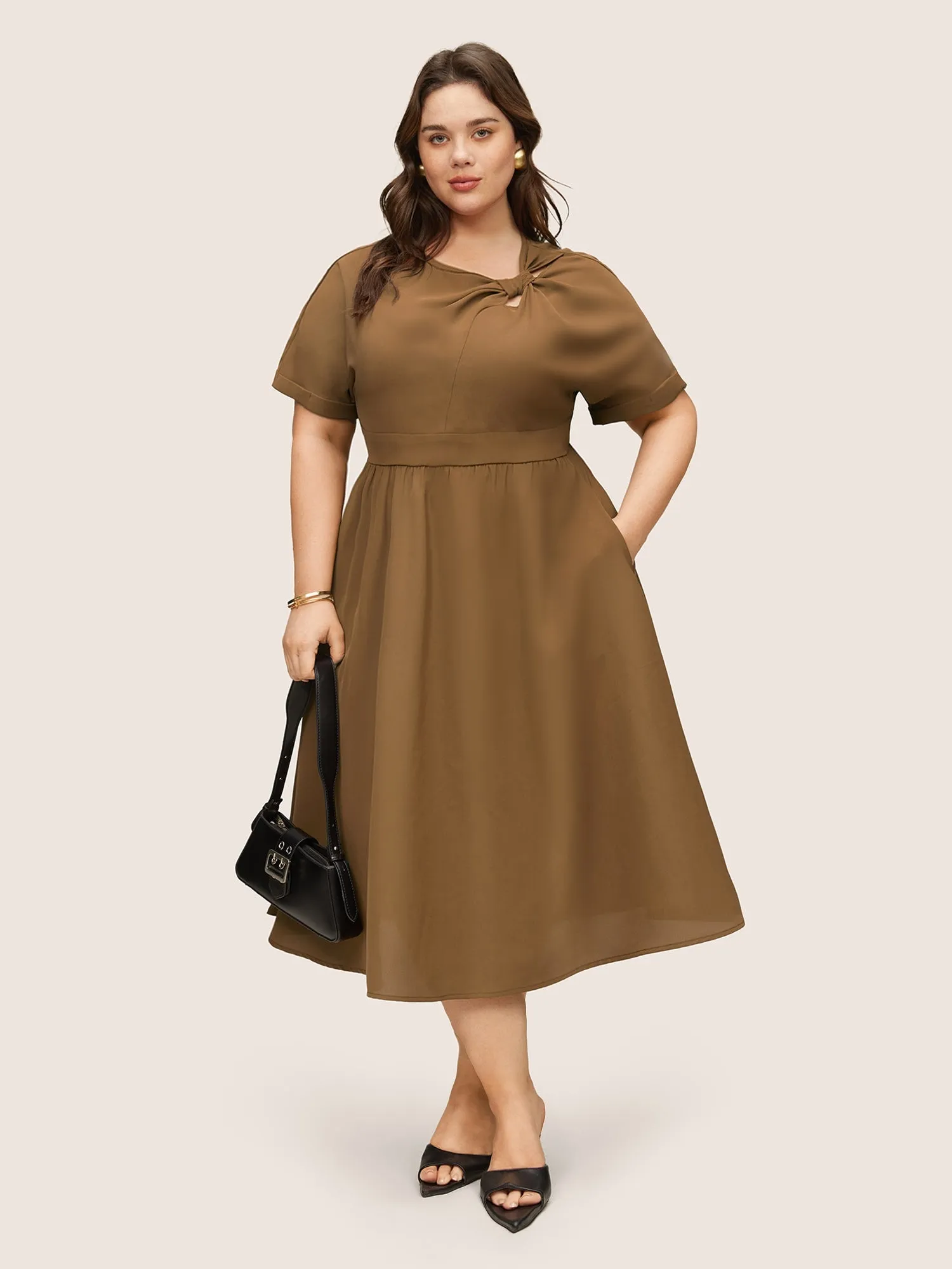Tweed Twist Front Pocket Elastic Waist Dress sold by Bloomchic product image thumbnail 2