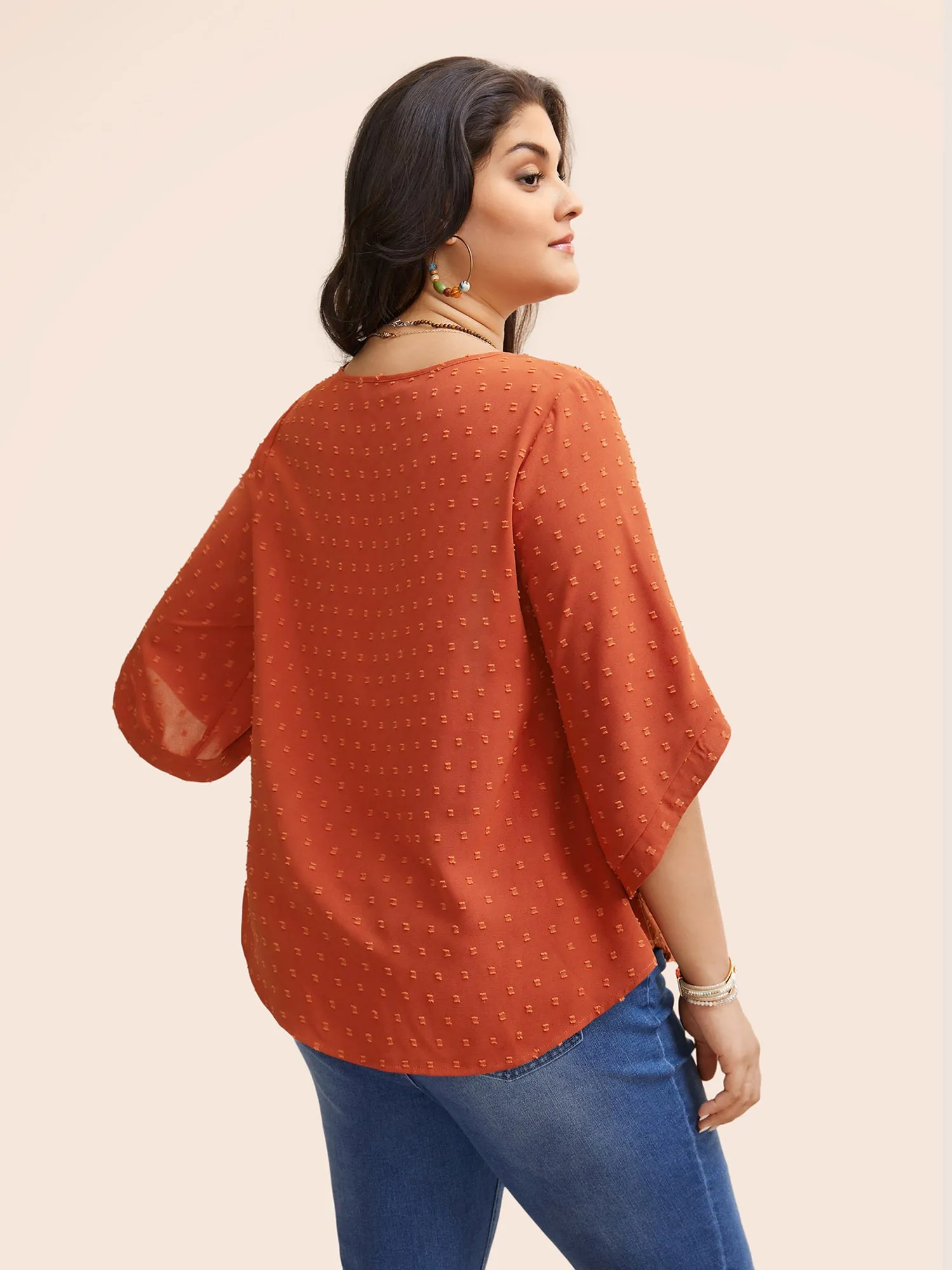 Textured Round Neck Bell Sleeve Blouse sold by Bloomchic product image thumbnail 4
