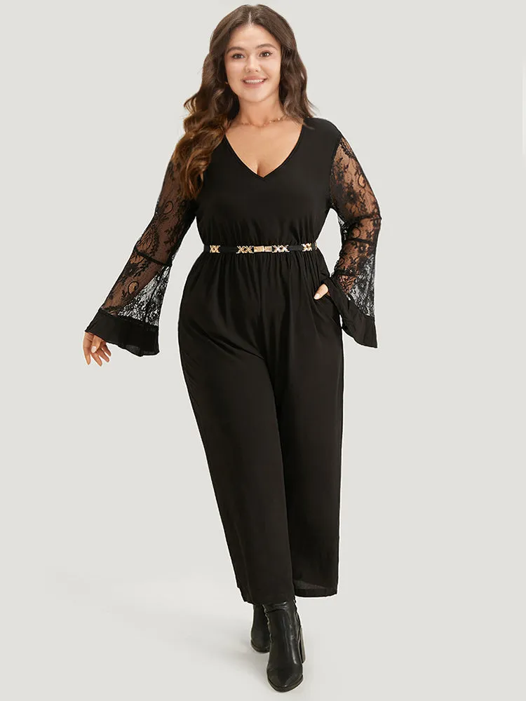 Halloween Plain Mesh Eyelet Lace Pocket Jumpsuit sold by Bloomchic product image thumbnail 3