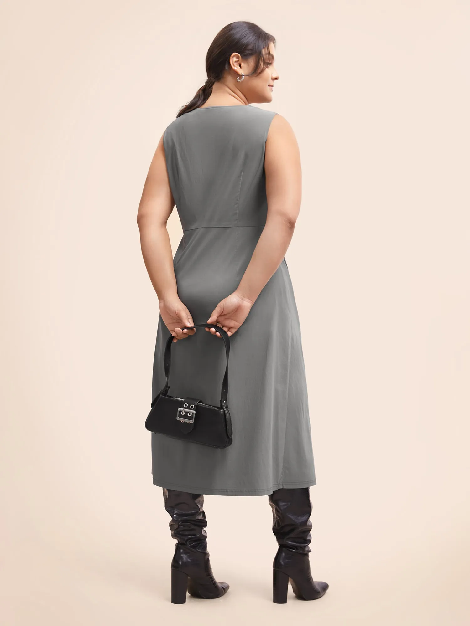 Stretch Woven Crushed Pleated Midi Dress sold by Bloomchic product image thumbnail 3