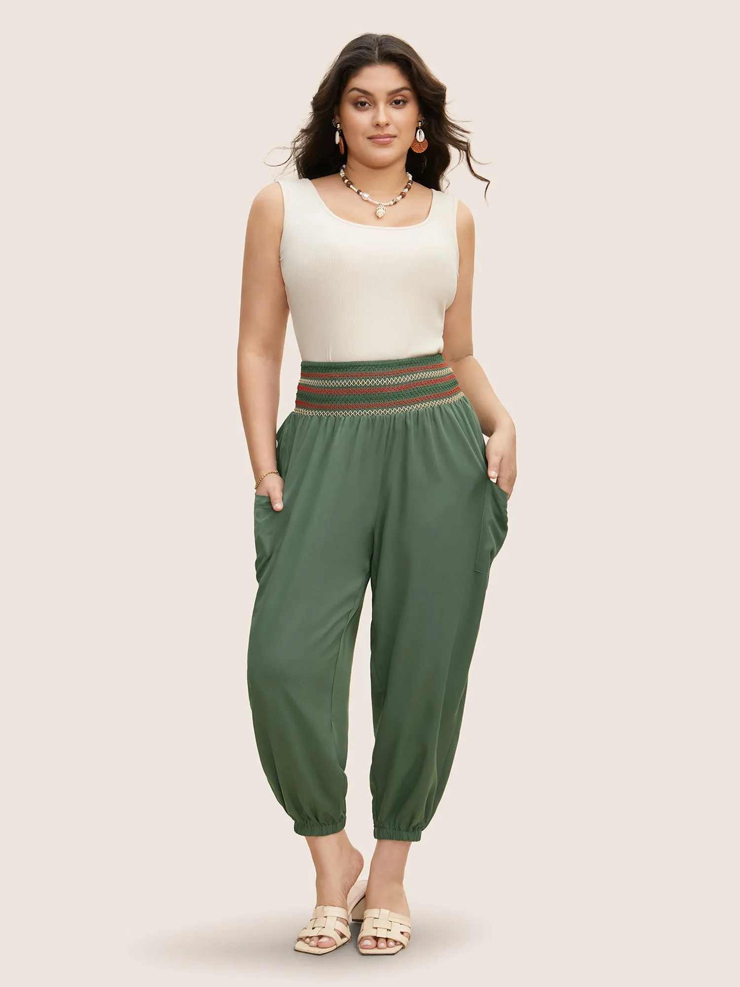 Mid Rise Shirred Tapered Leg Pants sold by Bloomchic product image thumbnail 3
