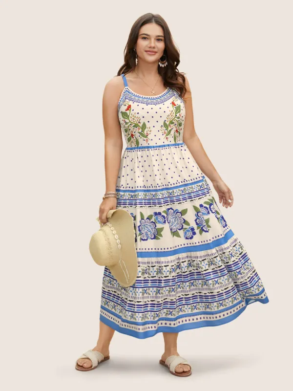 Boho Print Elastic Waist Cami Midi Dress sold by Bloomchic