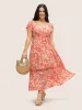 Silhouette Floral Print Lace Trim Petal Sleeve Dress sold by Bloomchic