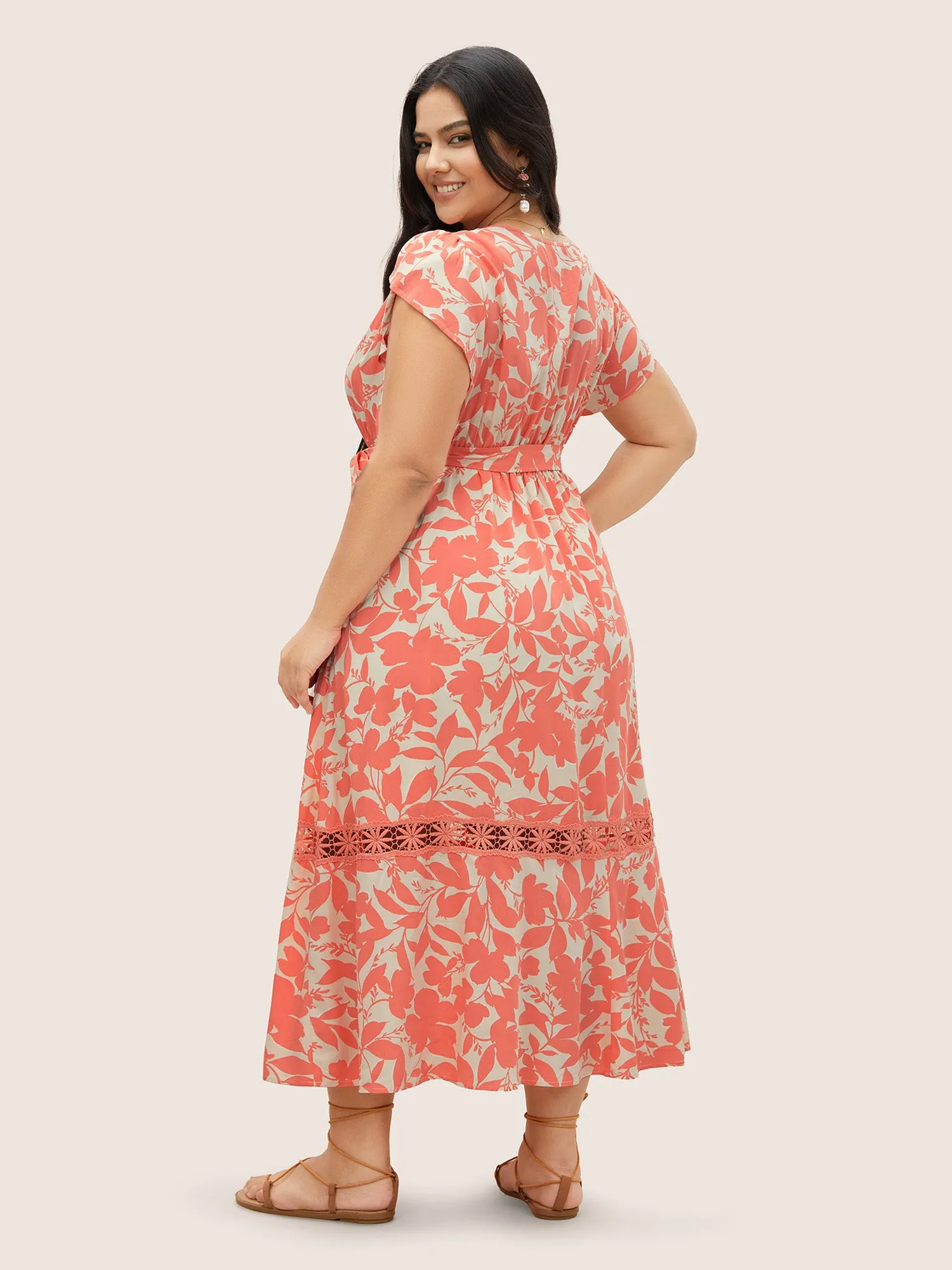Silhouette Floral Print Lace Trim Petal Sleeve Dress sold by Bloomchic product image thumbnail 3