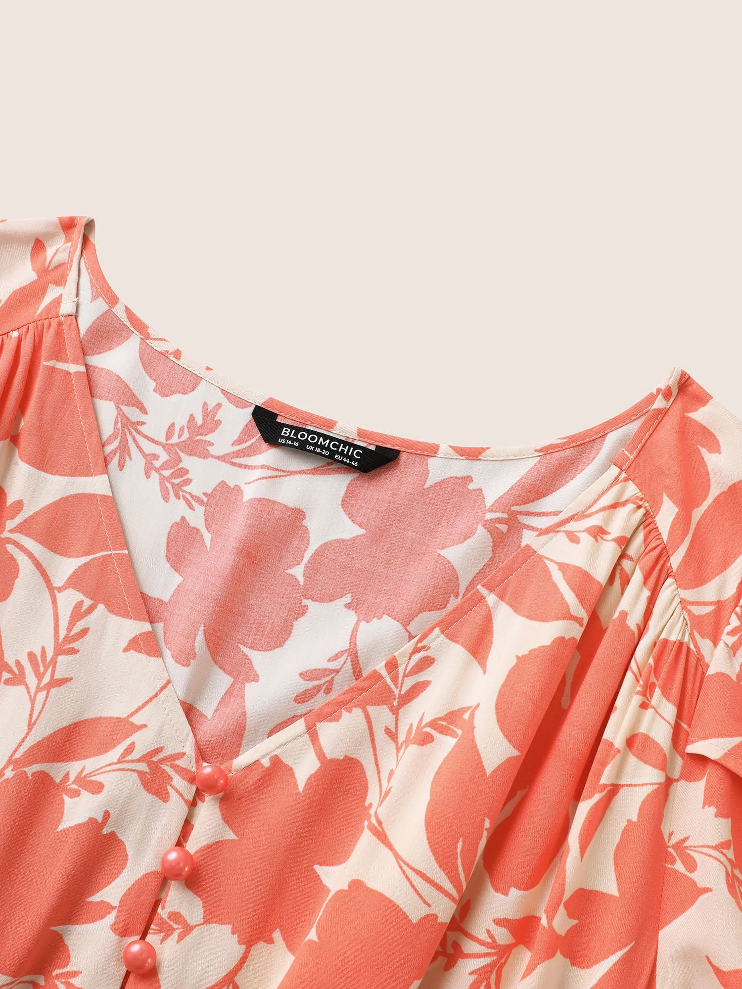 Silhouette Floral Print Lace Trim Petal Sleeve Dress sold by Bloomchic product image thumbnail 5