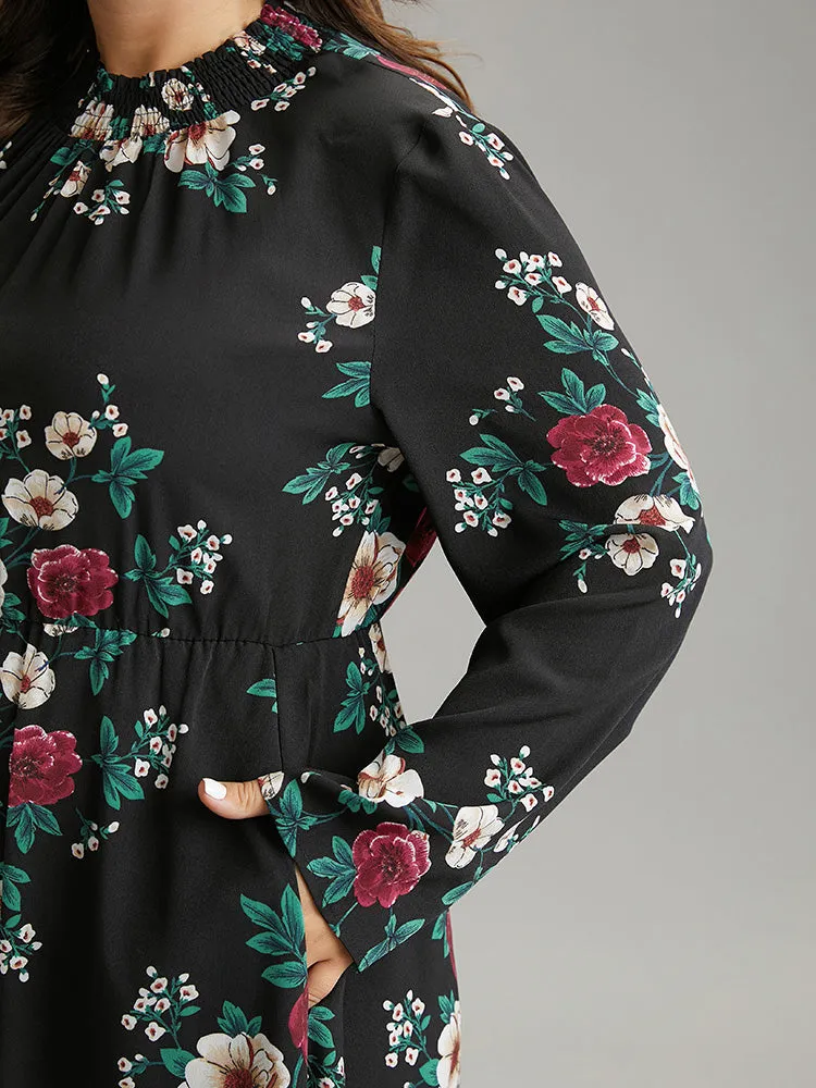 Floral Print Shirred Mock Neck Dress sold by Bloomchic product image thumbnail 5