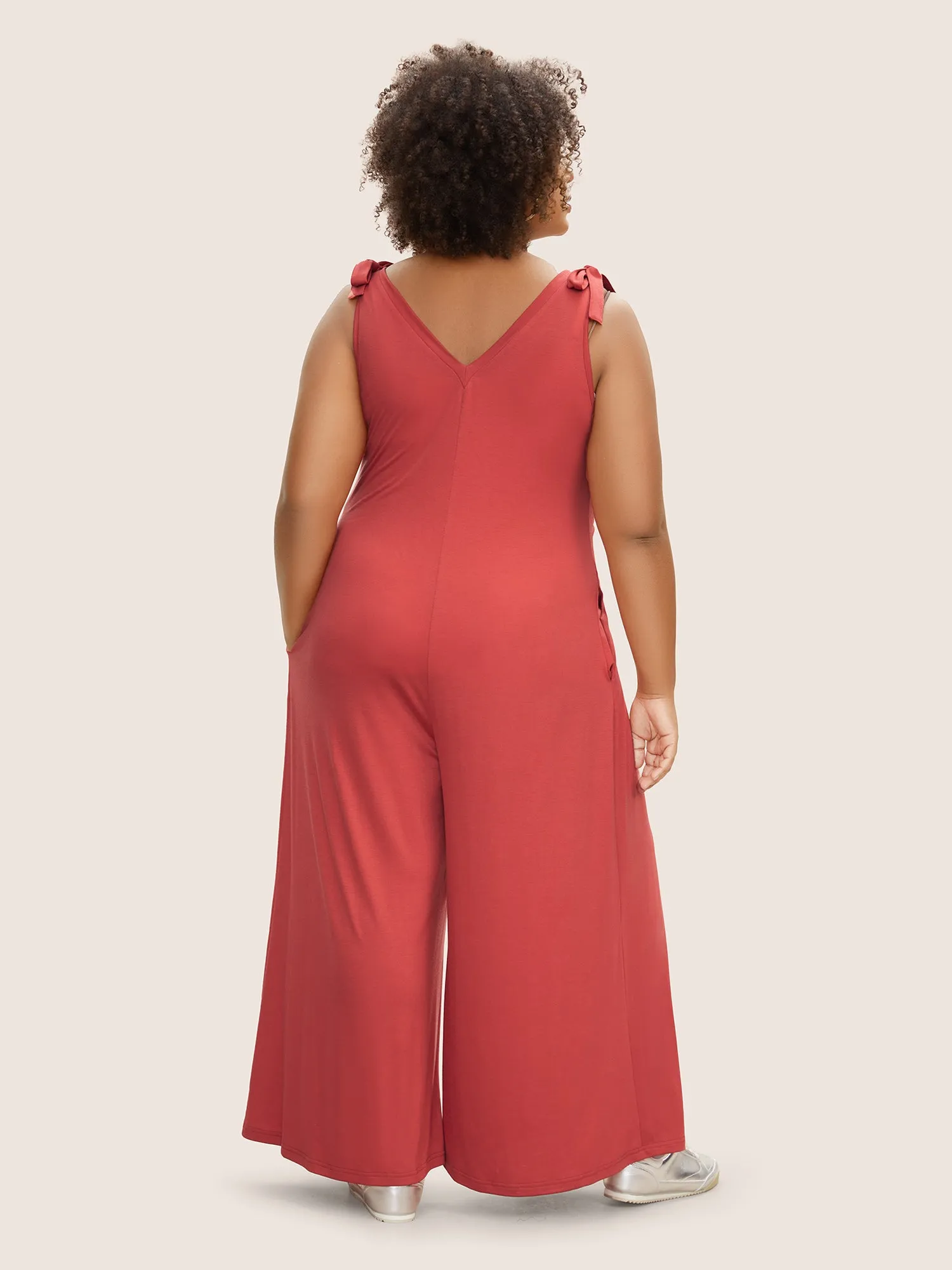 Supersoft Essentials V Neck Solid Tie Knot Jumpsuit sold by Bloomchic product image thumbnail 4