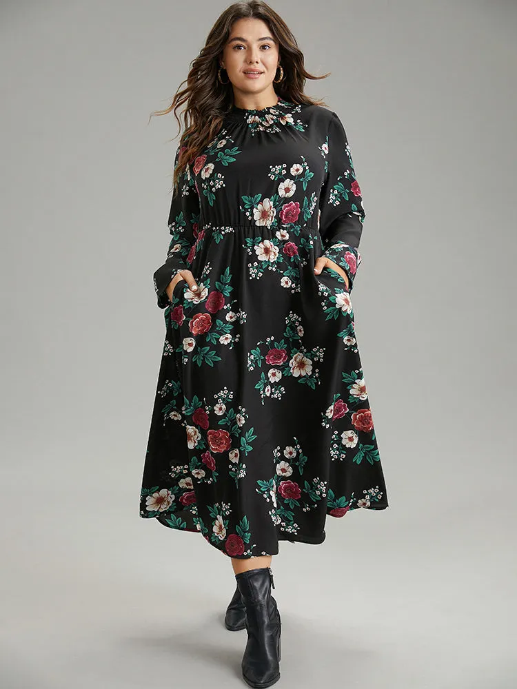 Floral Print Shirred Mock Neck Dress sold by Bloomchic product image thumbnail 3