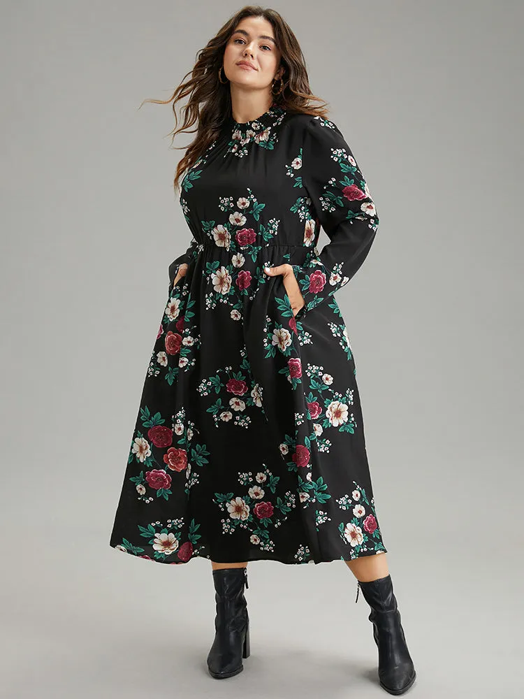 Floral Print Shirred Mock Neck Dress sold by Bloomchic product image thumbnail 4