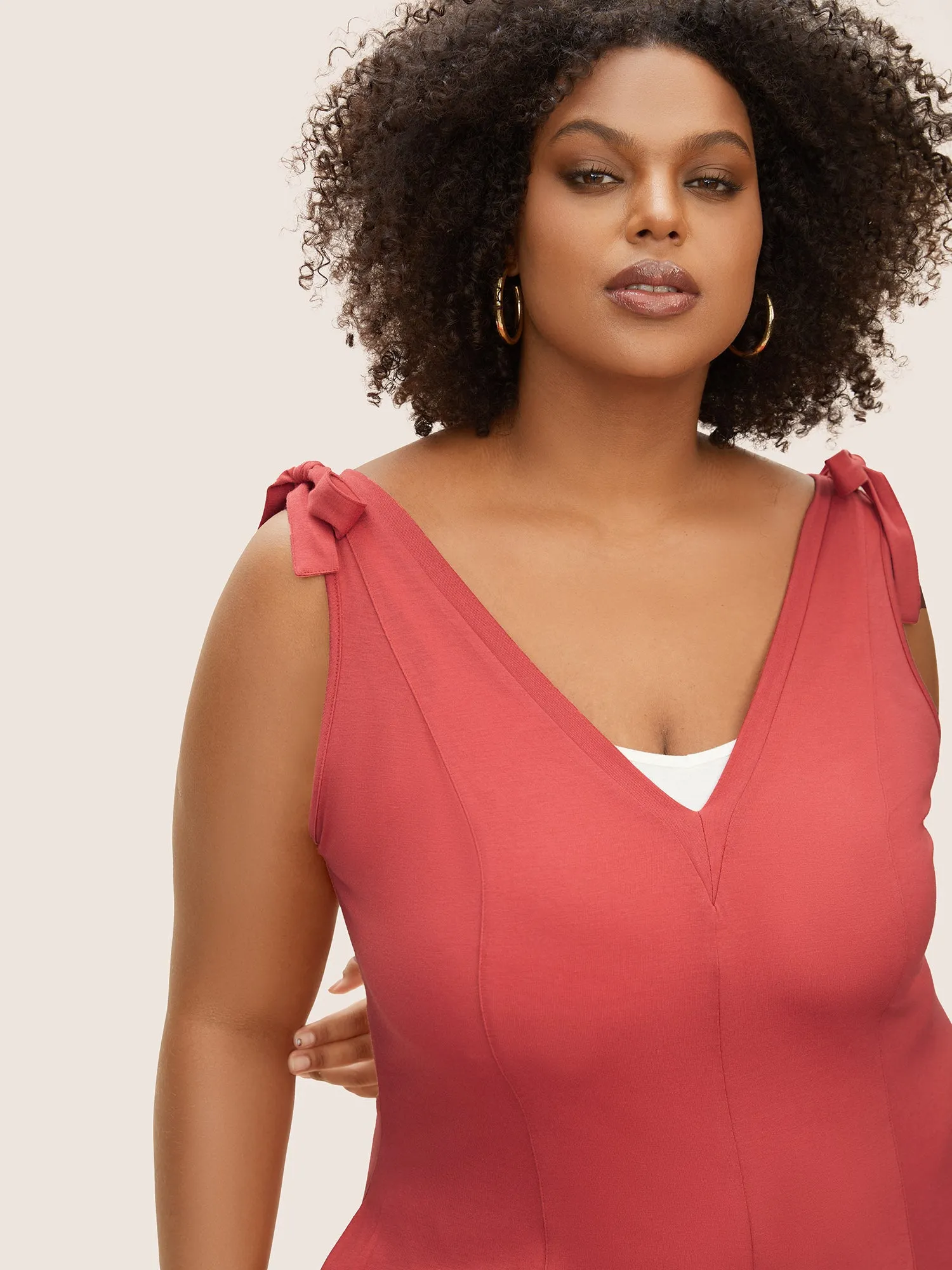 Supersoft Essentials V Neck Solid Tie Knot Jumpsuit sold by Bloomchic product image thumbnail 2