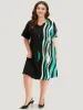 Striped Contrast Notched Pleated Roll Sleeve Dress sold by Bloomchic