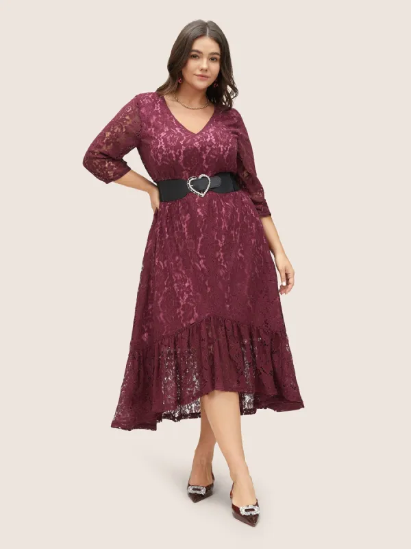 Crochet Lace Mesh Gathered Arc Hem Dress sold by Bloomchic