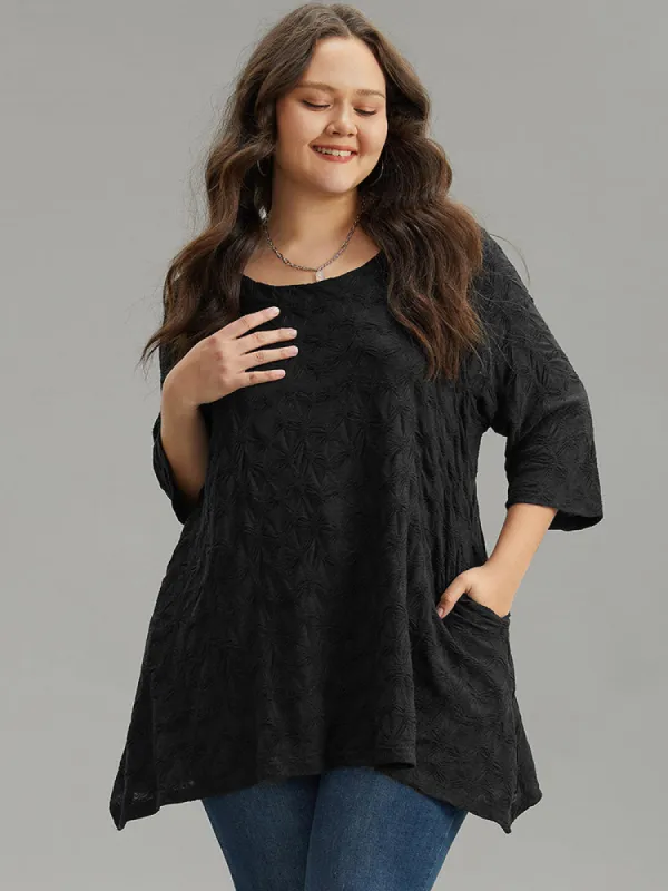 Plain Texture Pocket Crew Neck T-shirt sold by Bloomchic