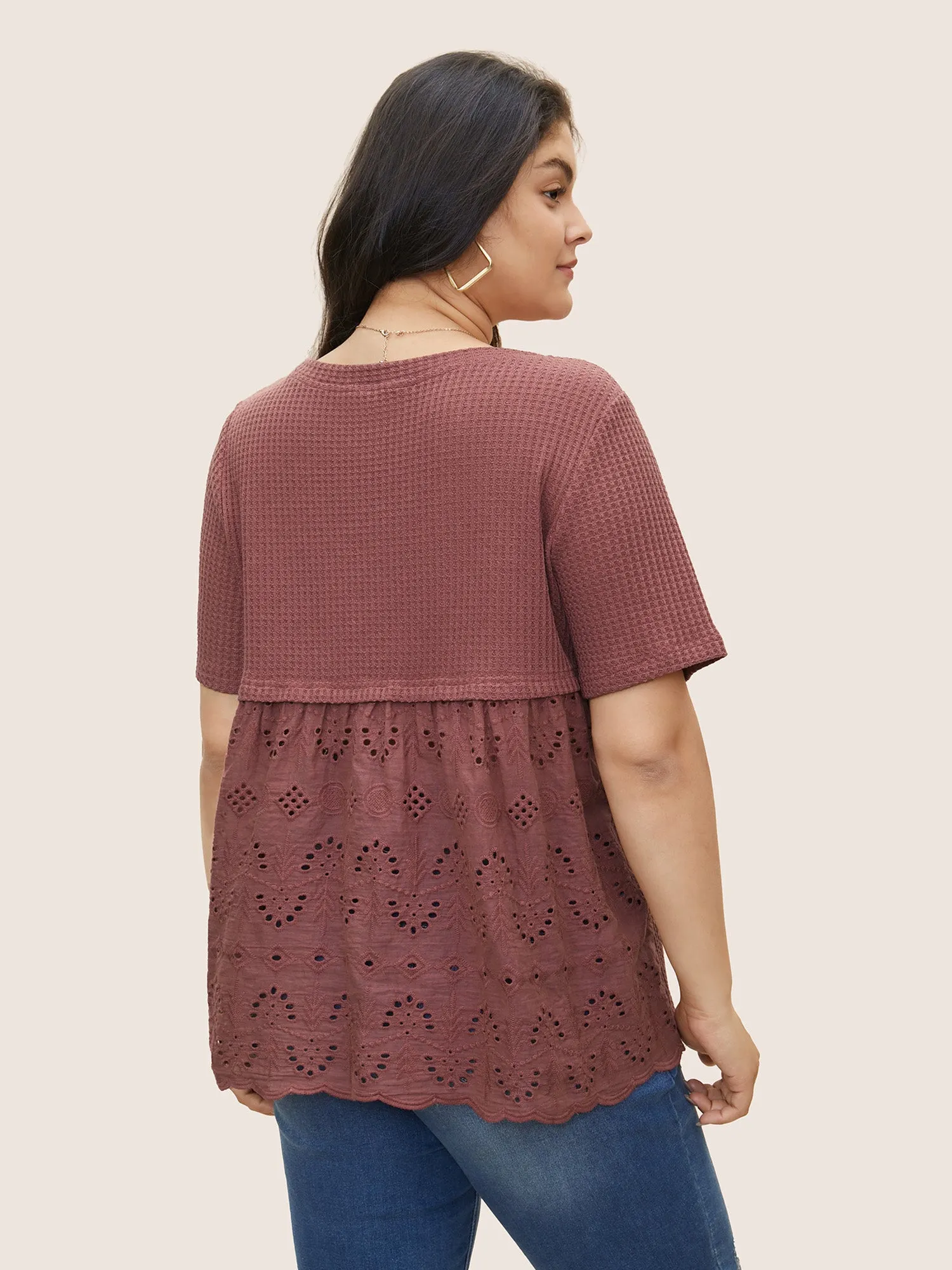 Waffle Knit Patchwork Broderie Anglaise T-shirt sold by Bloomchic product image thumbnail 2