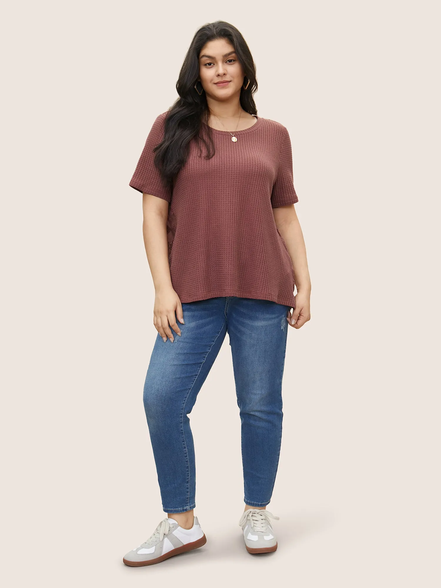 Waffle Knit Patchwork Broderie Anglaise T-shirt sold by Bloomchic product image thumbnail 3