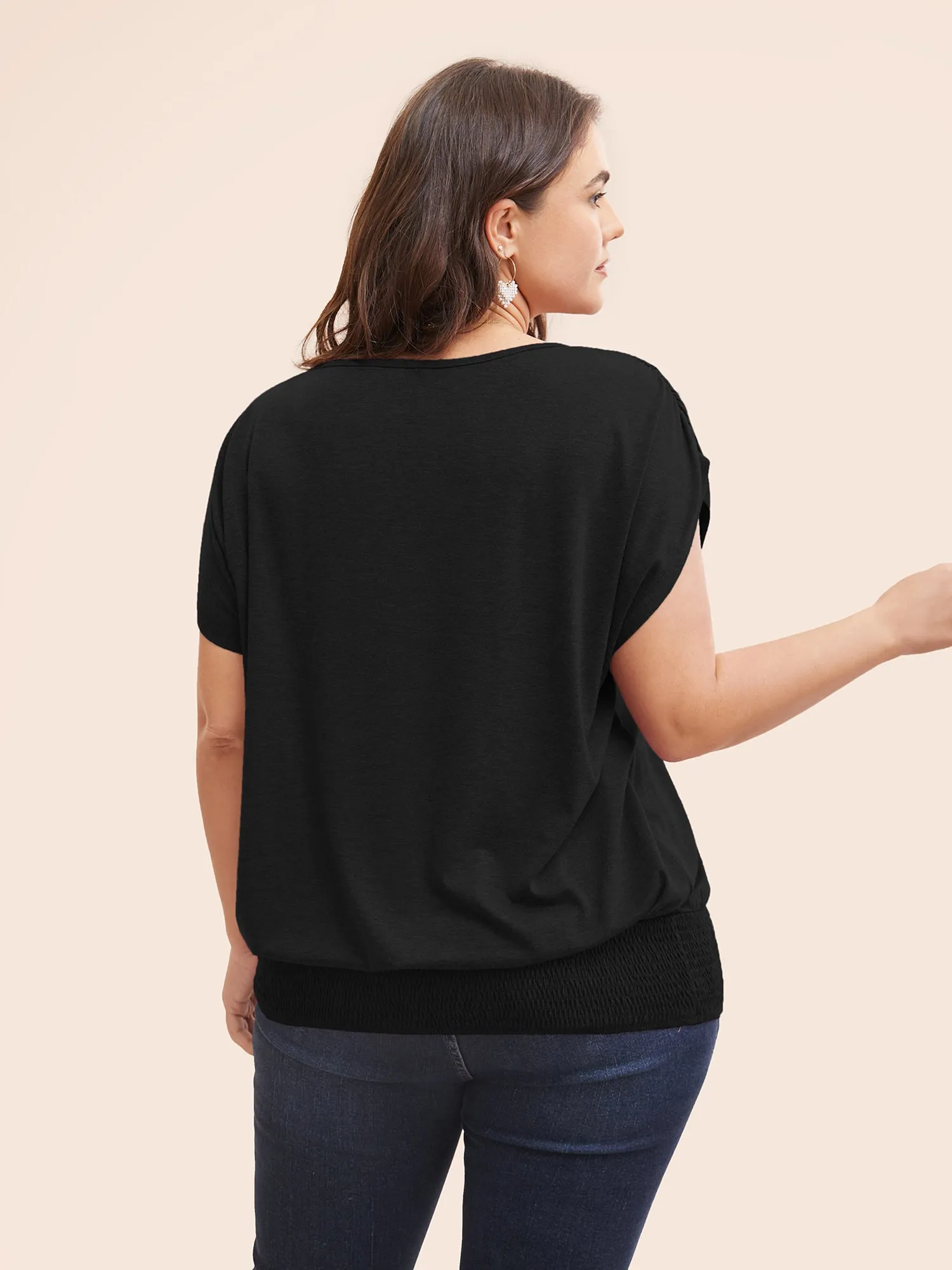 Solid Ruched Batwing Sleeve Shirred Hem T-shirt sold by Bloomchic product image thumbnail 3