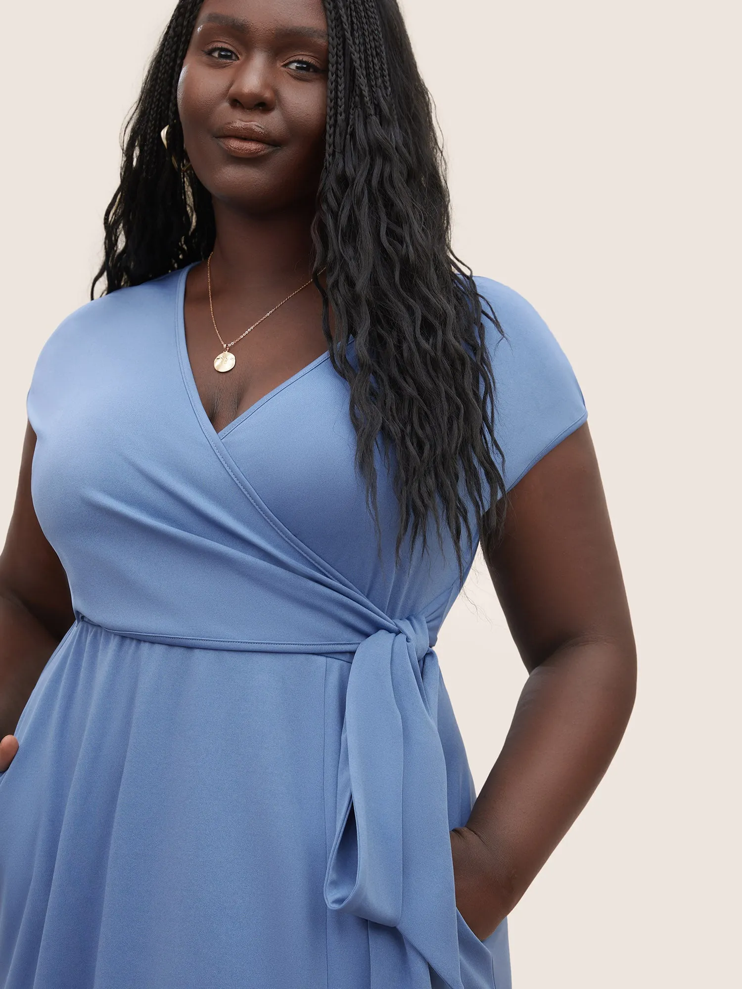 Solid Ties Wrap Dolman Sleeve Split Side Dress sold by Bloomchic product image thumbnail 5