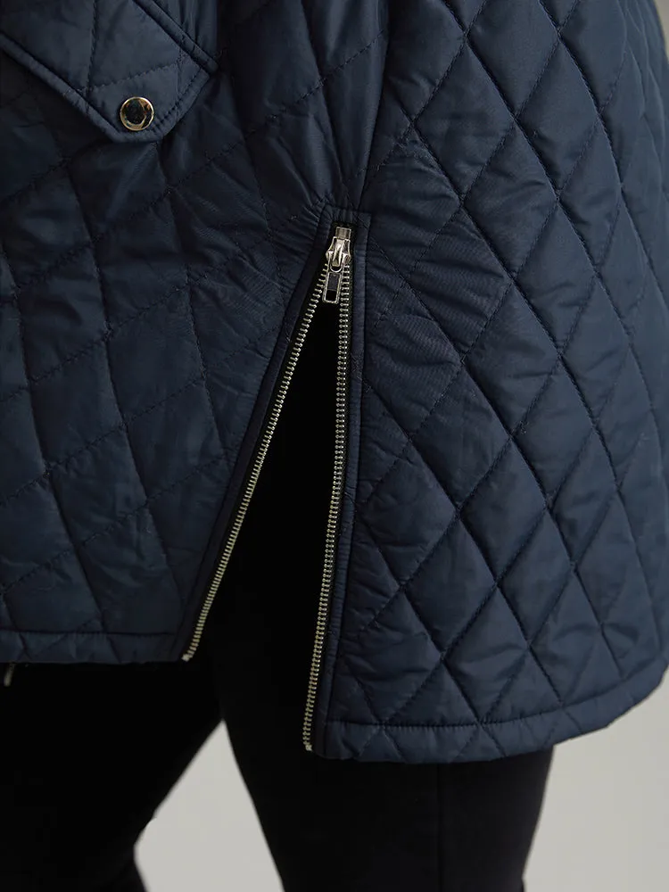 Patchwork Padded Fuzzy Trim Zipper Quilted Coat sold by Bloomchic product image thumbnail 5