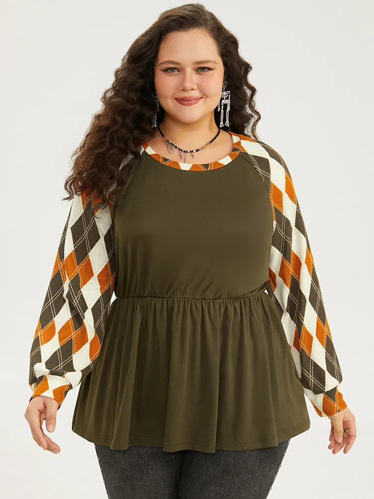 Halloween Argyle Plaid Raglan Sleeve Elastic Waist T-shirt sold by Bloomchic product image thumbnail 3