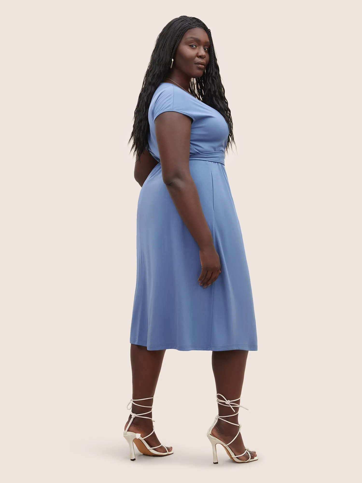 Solid Ties Wrap Dolman Sleeve Split Side Dress sold by Bloomchic product image thumbnail 4