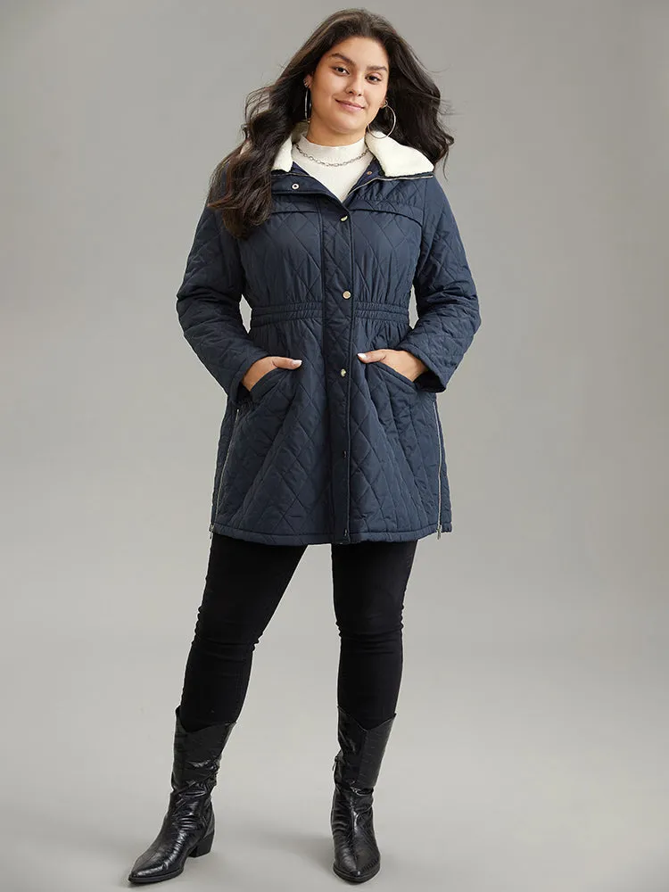 Patchwork Padded Fuzzy Trim Zipper Quilted Coat sold by Bloomchic product image thumbnail 4