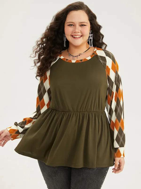Halloween Argyle Plaid Raglan Sleeve Elastic Waist T-shirt sold by Bloomchic