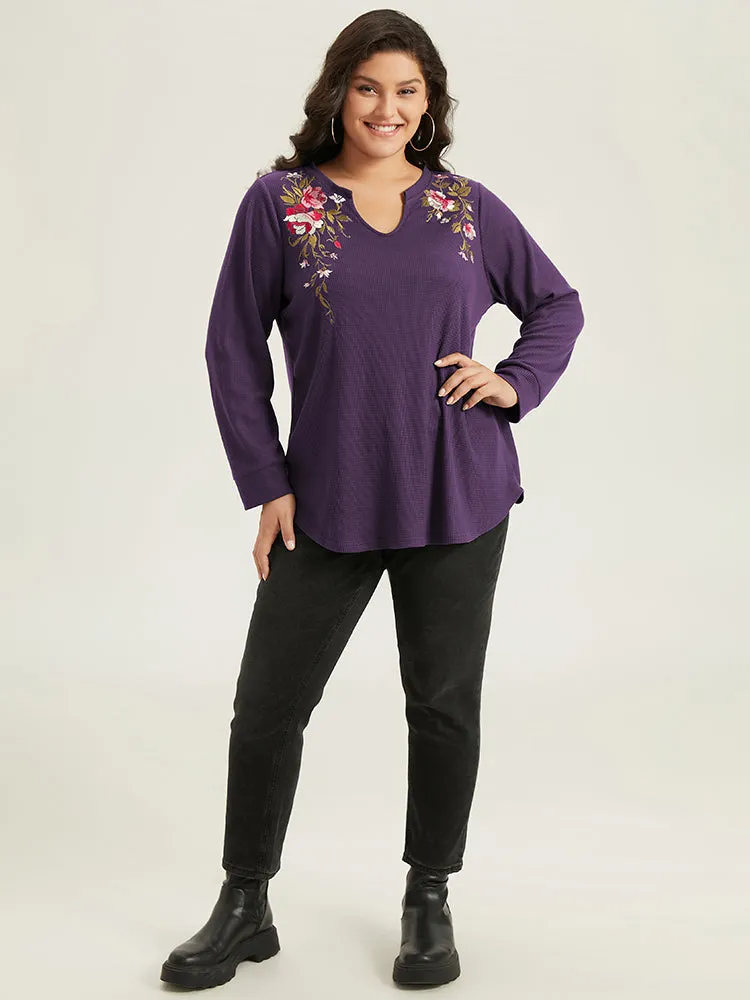 Floral Embroidered Notched Arc Hem Sweatshirt sold by Bloomchic product image thumbnail 5