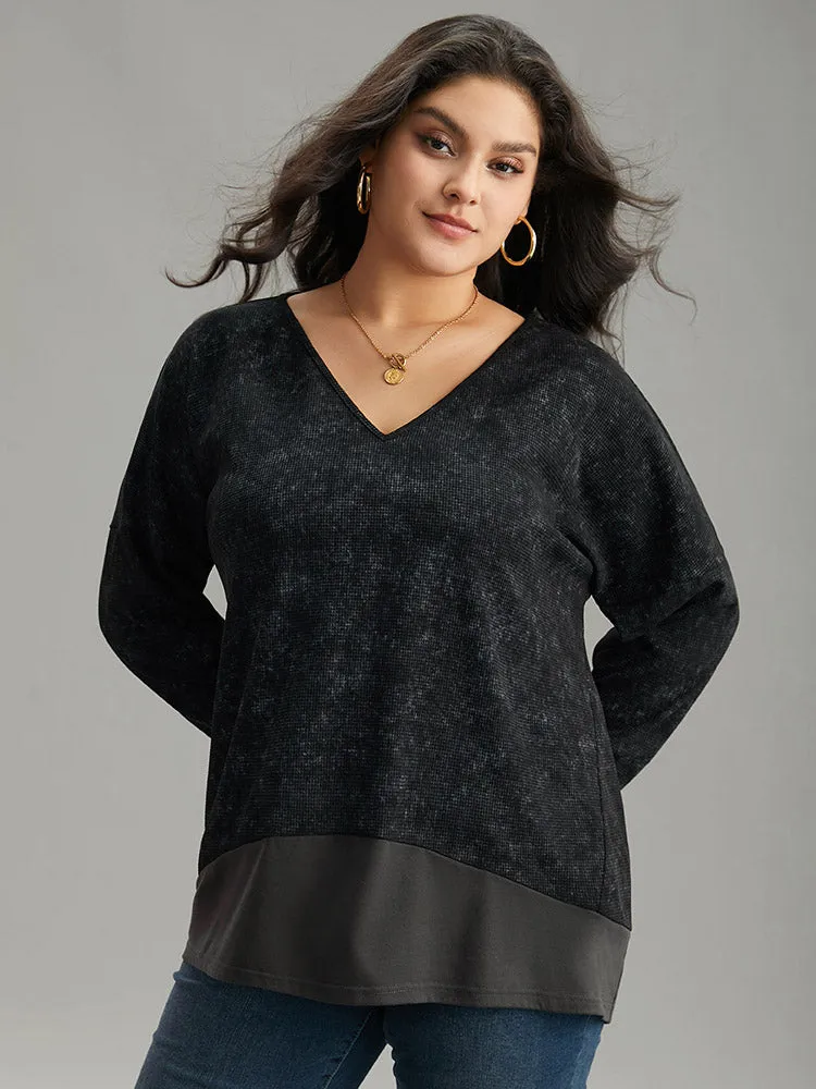 Colorblock Waffle Knit Patchwork T-shirt sold by Bloomchic product image thumbnail 5