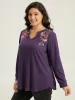 Floral Embroidered Notched Arc Hem Sweatshirt sold by Bloomchic
