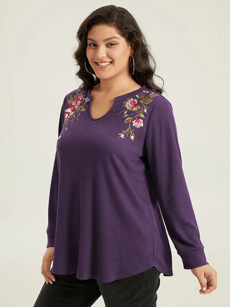 Floral Embroidered Notched Arc Hem Sweatshirt sold by Bloomchic product image thumbnail 3