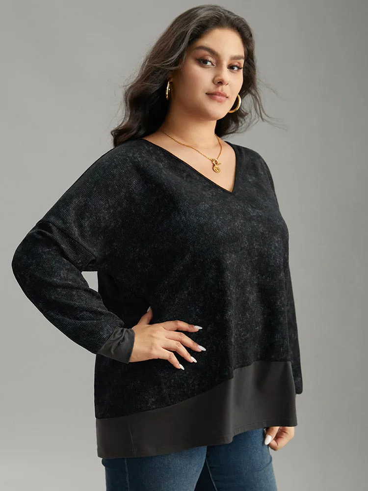 Colorblock Waffle Knit Patchwork T-shirt sold by Bloomchic product image thumbnail 3